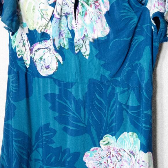 Maeve Anthropologie Teal Floral Midi Dress Size 16 Blue Garden Party - Picture 4 of 10